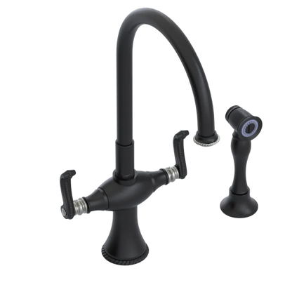 Rubinet Two Handle Single Hole Kitchen Set with Hand Spray Matt Black
