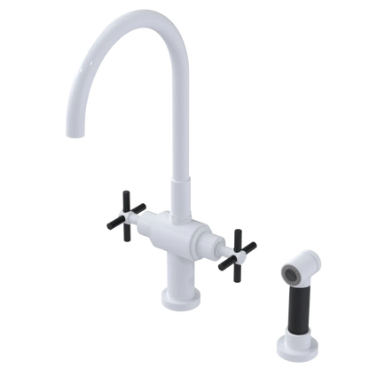 Rubinet Two Handle Single Hole Kitchen Set with LaSalle Spout with Hand Spray White