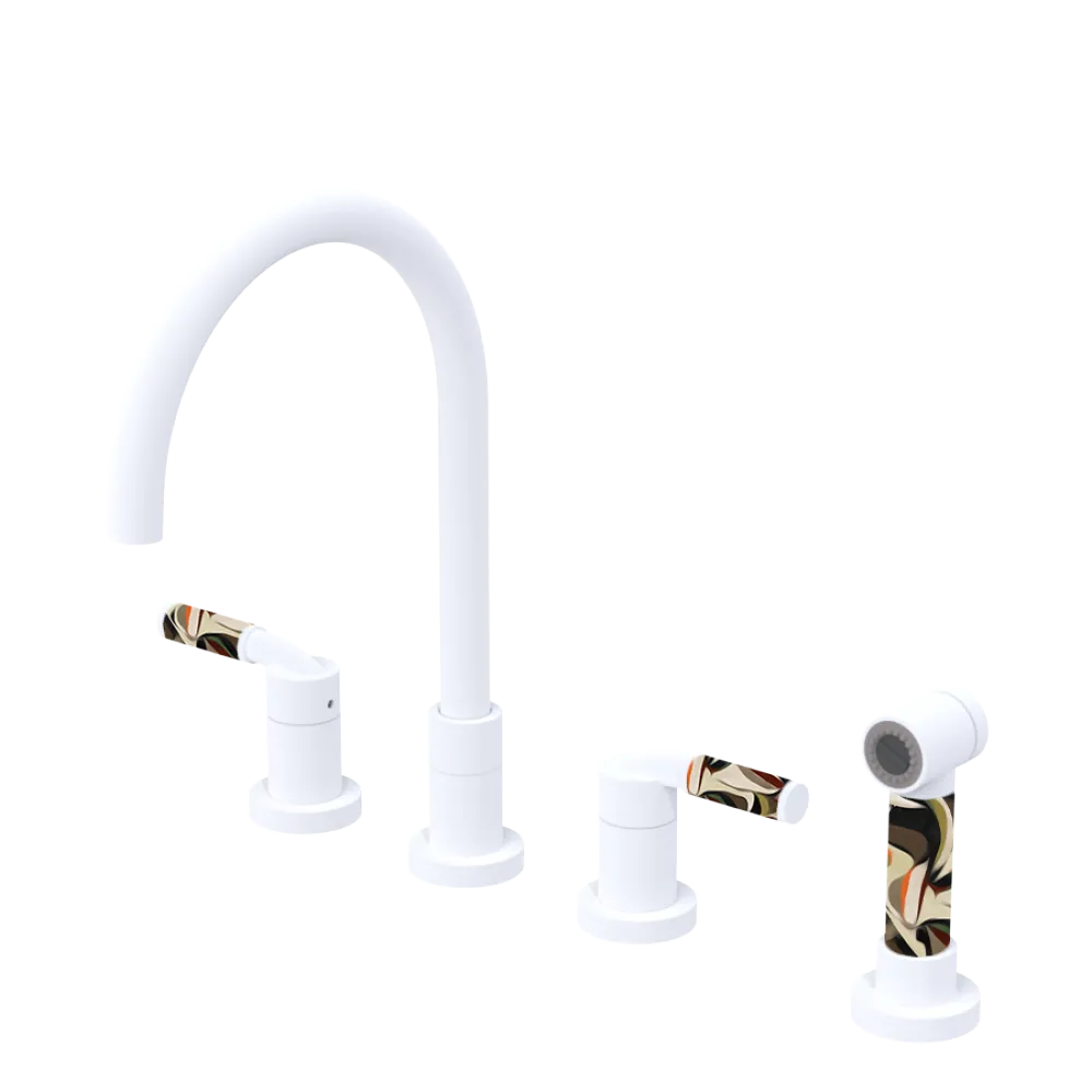 Rubinet Widespread Kitchen Set with Hand Spray Matt White
