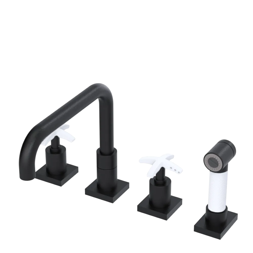 Rubinet Widespread Kitchen Set with Genesis Spout with Hand Spray Matt Black