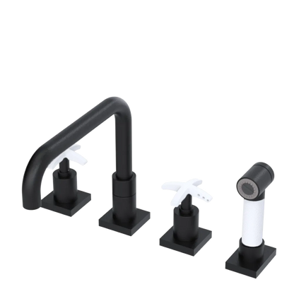 Rubinet Widespread Kitchen Set with Genesis Spout with Hand Spray Matt Black