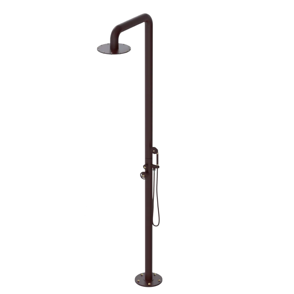 Rubinet Pressure Balance Outdoor Shower with Hand Held Shower & 10" Shower Head - 304 Stainless Steel Bordeaux