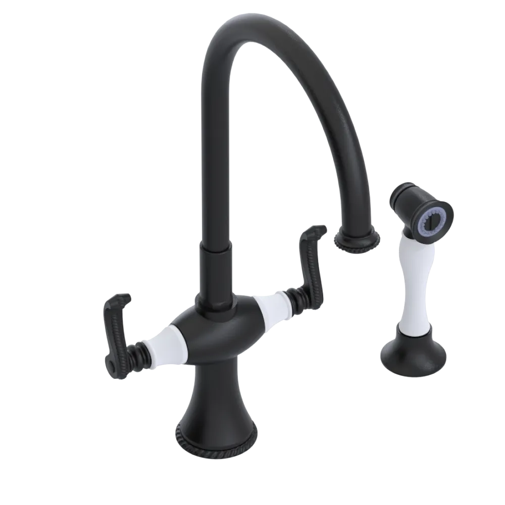Rubinet Two Handle Single Hole Kitchen Set with Hand Spray Matt Black