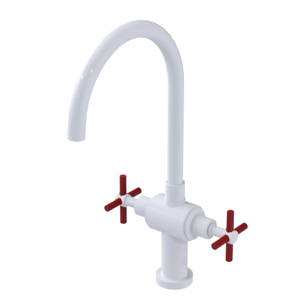 Rubinet Two Handle Single Hole Kitchen Set with LaSalle Spout White