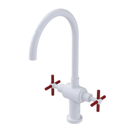 Rubinet Two Handle Single Hole Kitchen Set with LaSalle Spout White