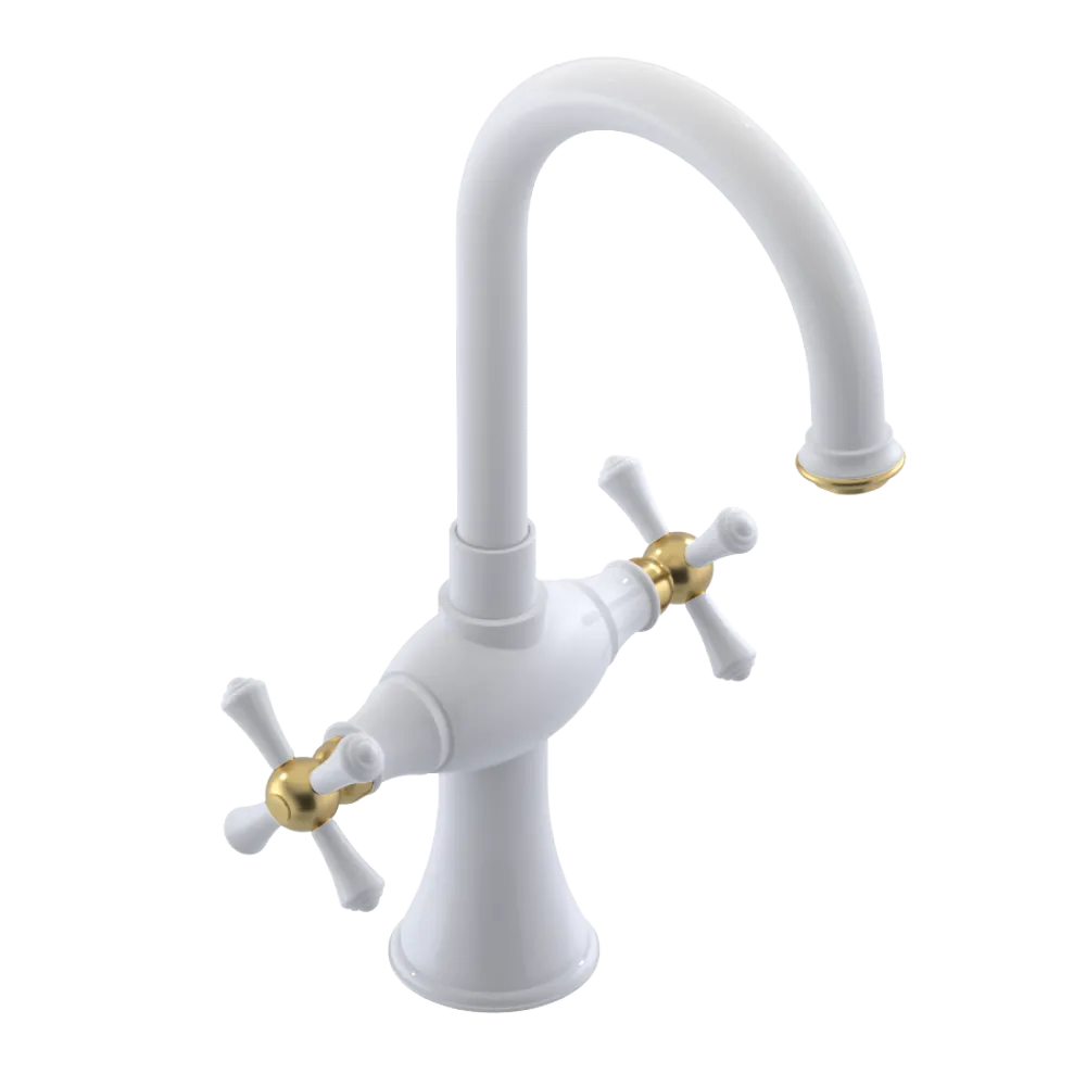 Rubinet Single Hole Dual Handle Lav. Set. (less drain) White