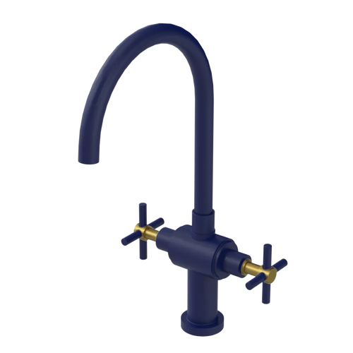 Rubinet Two Handle Single Hole Kitchen Set with LaSalle Spout Midnight Blue