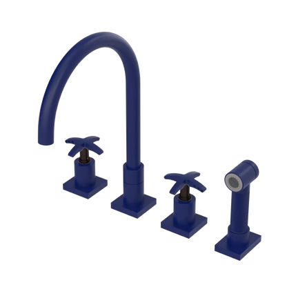 Rubinet Widespread Kitchen Set with Hand Spray Midnight Blue