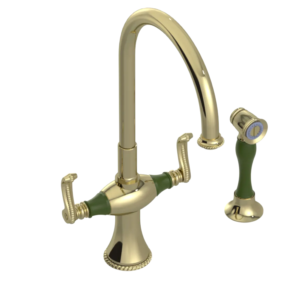 Rubinet Two Handle Single Hole Kitchen Set with Hand Spray Gold