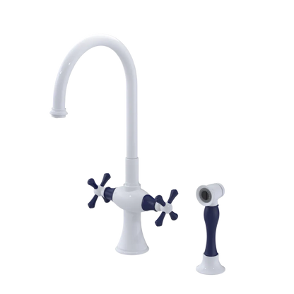 Rubinet Two Handle Single Hole Kitchen Set with Hand Spray White