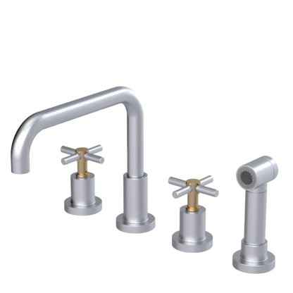 Rubinet Widespread Kitchen Set with Hand Spray Satin Chrome