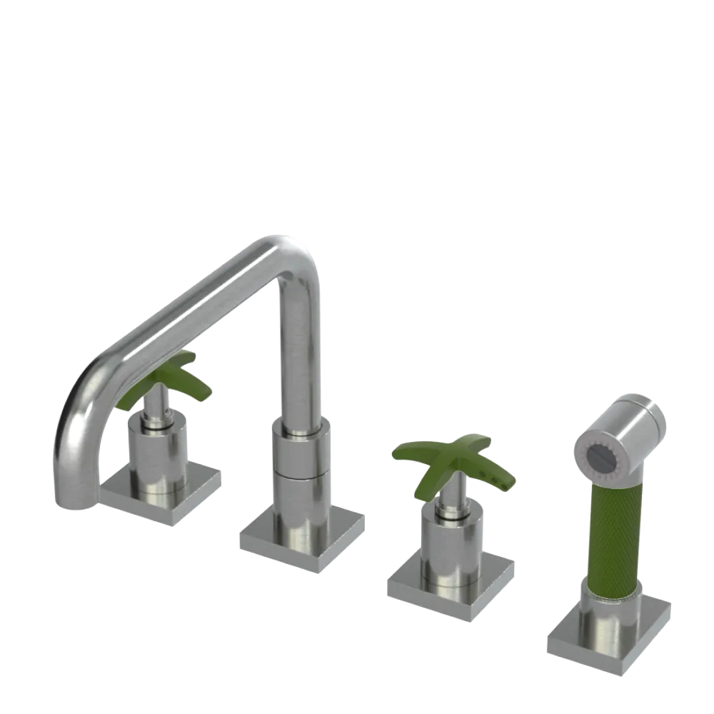 Rubinet Widespread Kitchen Set with Genesis Spout with Hand Spray Satin Nickel