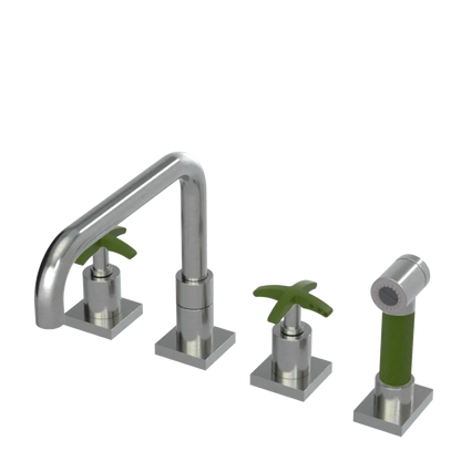 Rubinet Widespread Kitchen Set with Genesis Spout with Hand Spray Satin Nickel