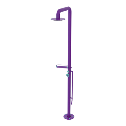 Rubinet Pressure Balance Outdoor Shower with Foot Rinse & 10" Shower Head (with shelf) - 304 Stainless Steel Purple Haze