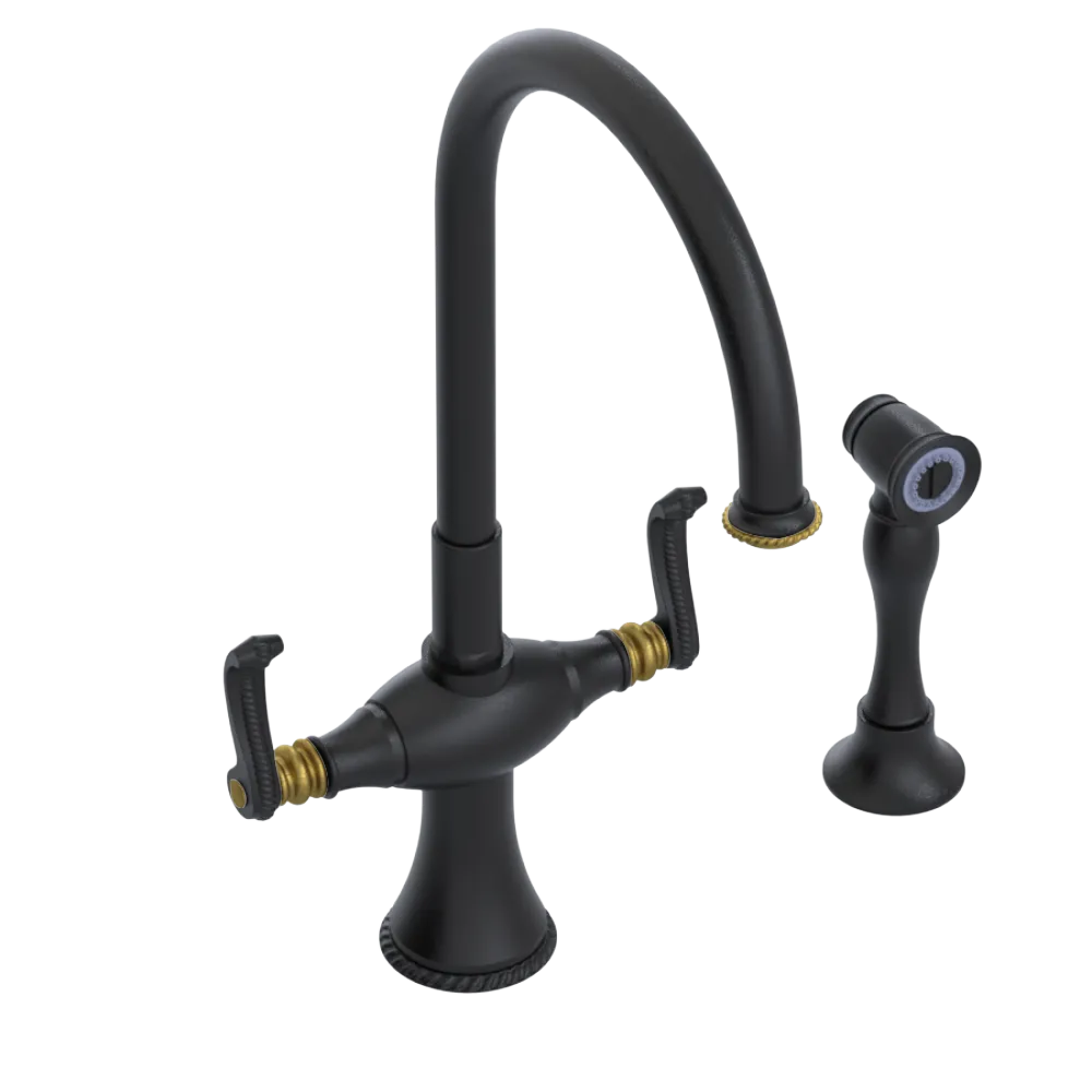 Rubinet Two Handle Single Hole Kitchen Set with Hand Spray Matt Black