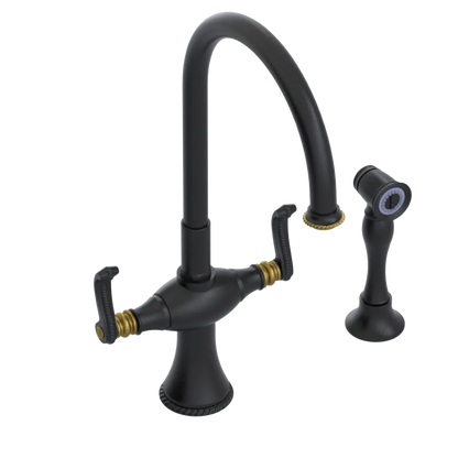 Rubinet Two Handle Single Hole Kitchen Set with Hand Spray Matt Black