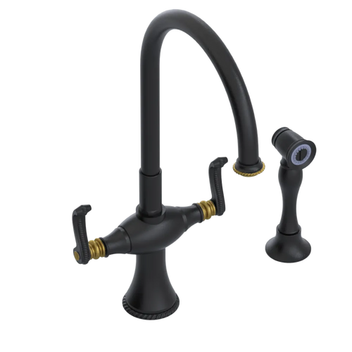 Rubinet Two Handle Single Hole Kitchen Set with Hand Spray Matt Black