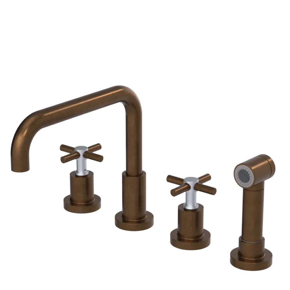 Rubinet Widespread Kitchen Set with Hand Spray Tuscan Brass