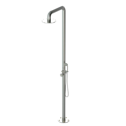 Rubinet Pressure Balance Outdoor Shower with Hand Held Shower & 10" Shower Head - 304 Stainless Steel Satin Nickel