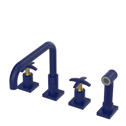 Rubinet Widespread Kitchen Set with Genesis Spout with Hand Spray Midnight Blue