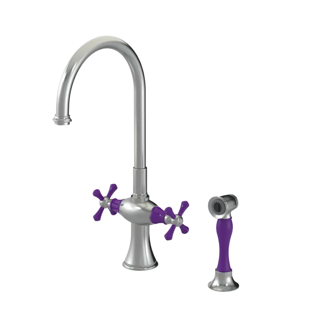 Rubinet Two Handle Single Hole Kitchen Set with Hand Spray Satin Nickel