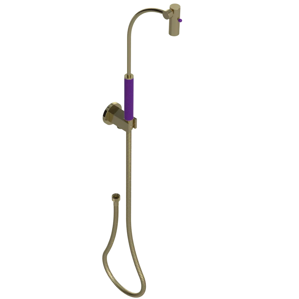 Rubinet Hand Held Shower Bidet with Extended Reach & Dual Function Spray Including Wall Bracket with Supply & Hose (Round) Natural Brass