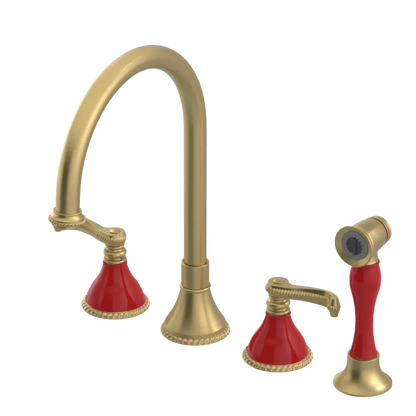 Rubinet Widespread Kitchen Set with Hand Spray Satin Brass