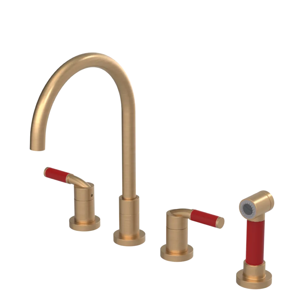 Rubinet Widespread Kitchen Set with Hand Spray Satin Gold