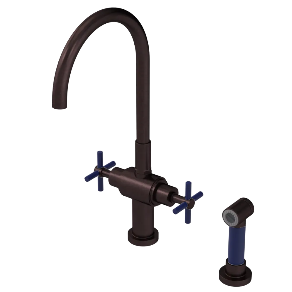 Rubinet Two Handle Single Hole Kitchen Set with LaSalle Spout with Hand Spray Oil Rubbed Bronze