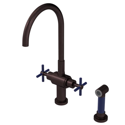 Rubinet Two Handle Single Hole Kitchen Set with LaSalle Spout with Hand Spray Oil Rubbed Bronze