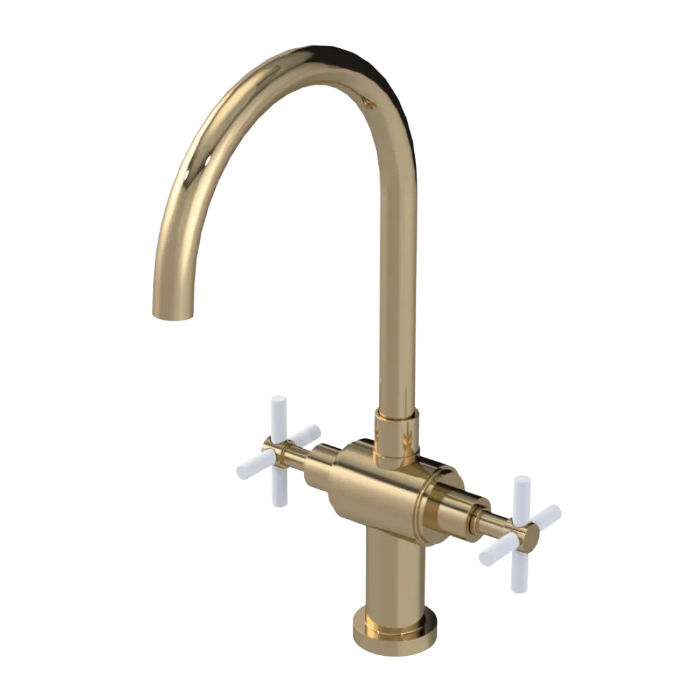 Rubinet Two Handle Single Hole Kitchen Set with LaSalle Spout Gold