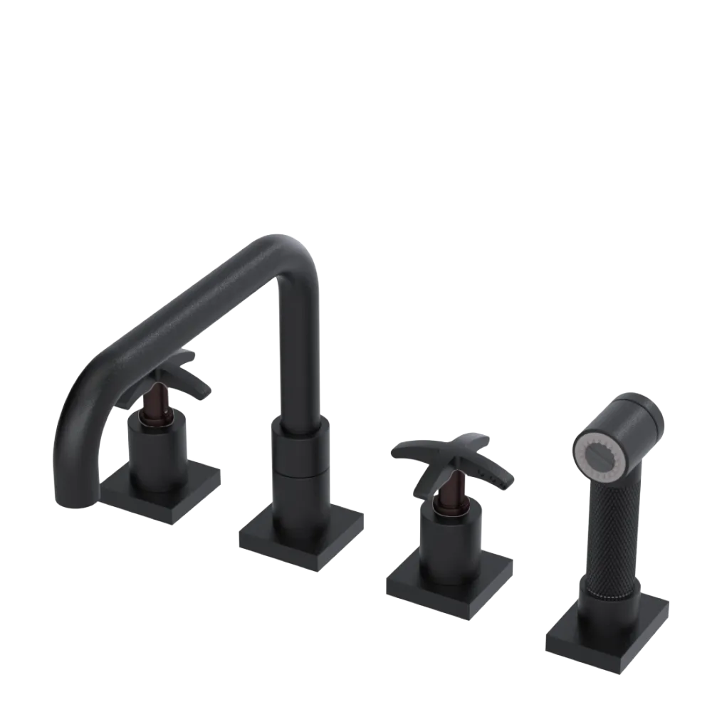 Rubinet Widespread Kitchen Set with Genesis Spout with Hand Spray Matt Black