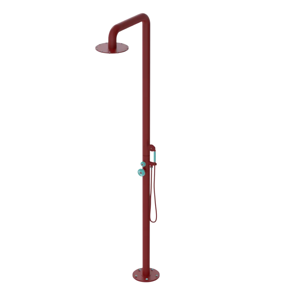 Rubinet Pressure Balance Outdoor Shower with Hand Held Shower & 10" Shower Head - 304 Stainless Steel Maroon
