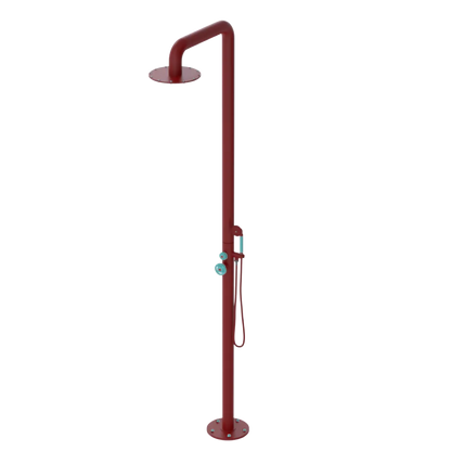 Rubinet Pressure Balance Outdoor Shower with Hand Held Shower & 10" Shower Head - 304 Stainless Steel Maroon