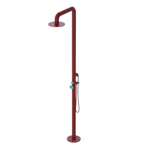 Rubinet Pressure Balance Outdoor Shower with Hand Held Shower & 10" Shower Head - 304 Stainless Steel Maroon