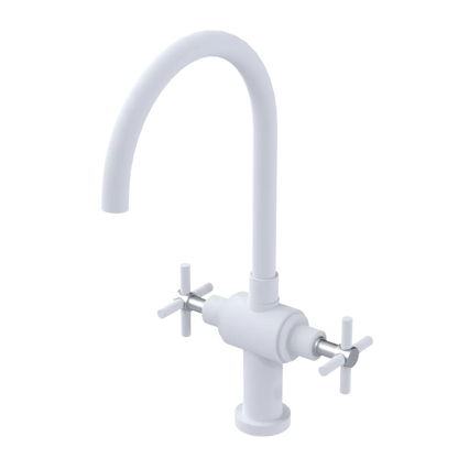 Rubinet Two Handle Single Hole Kitchen Set with LaSalle Spout Matt White