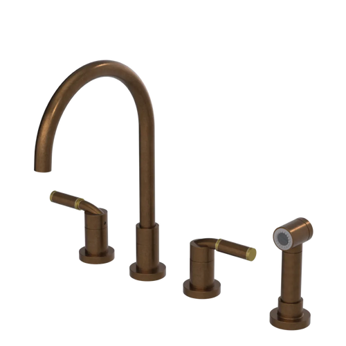 Rubinet Widespread Kitchen Set with Hand Spray Tuscan Brass