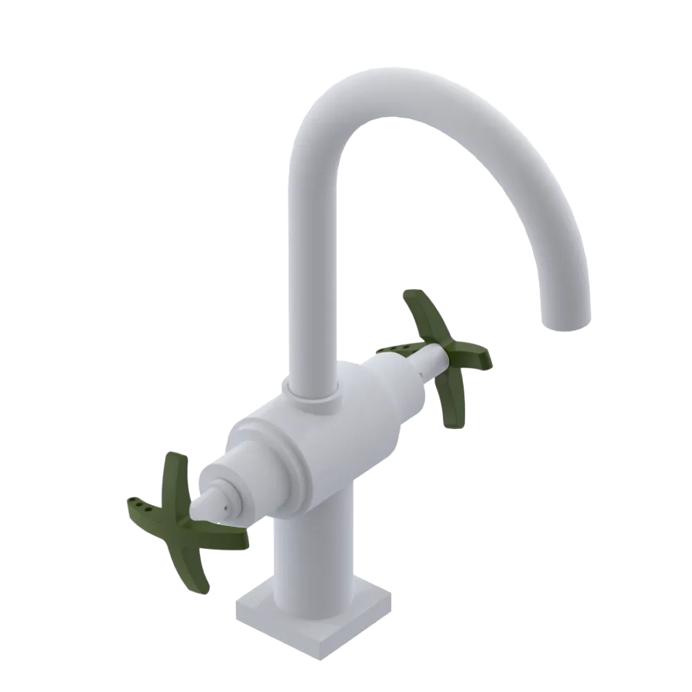 Rubinet Single Hole Dual Handle Lav. Set. (less drain) Matt White