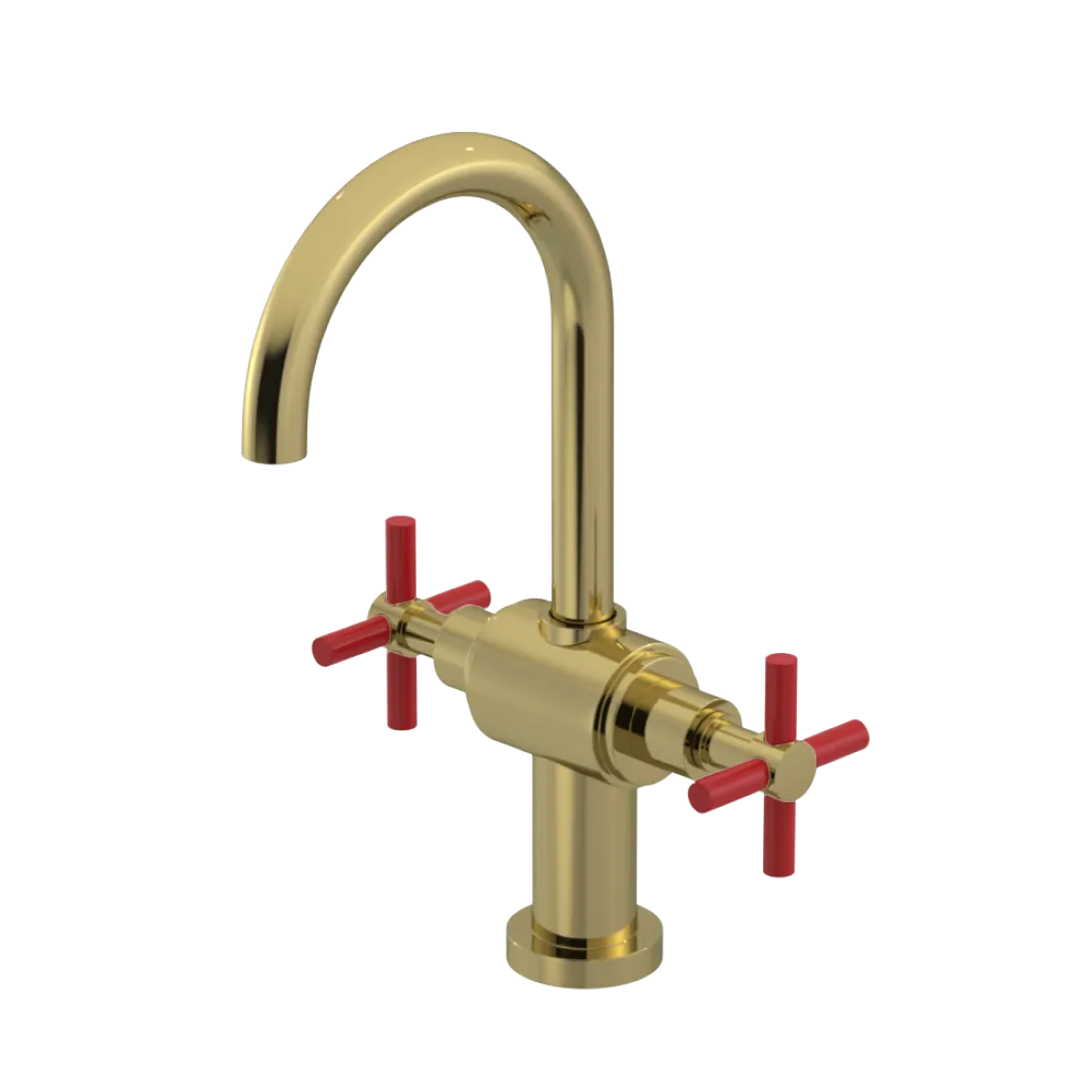 Rubinet Single Hole Dual Handle Lav. Set with LaSalle Spout (less drain) Natural Brass