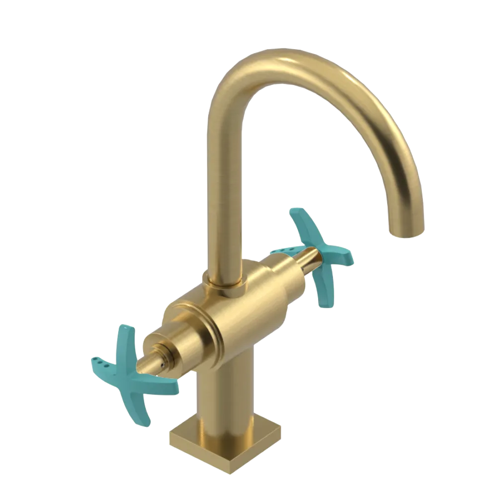 Rubinet Single Hole Dual Handle Lav. Set. (less drain) Satin Brass