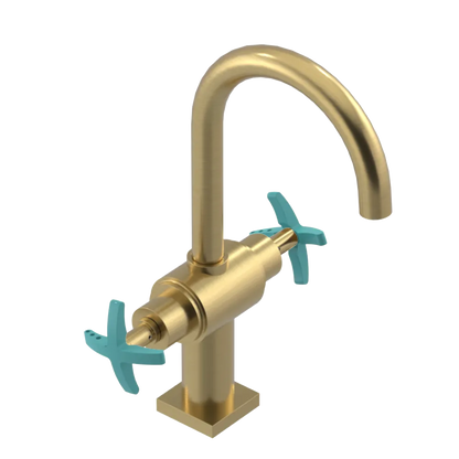Rubinet Single Hole Dual Handle Lav. Set. (less drain) Satin Brass