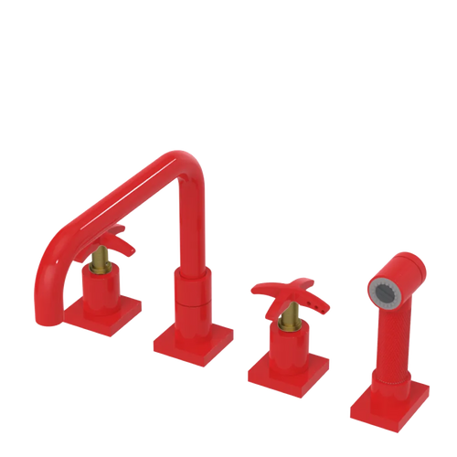 Rubinet Widespread Kitchen Set with Genesis Spout with Hand Spray Red