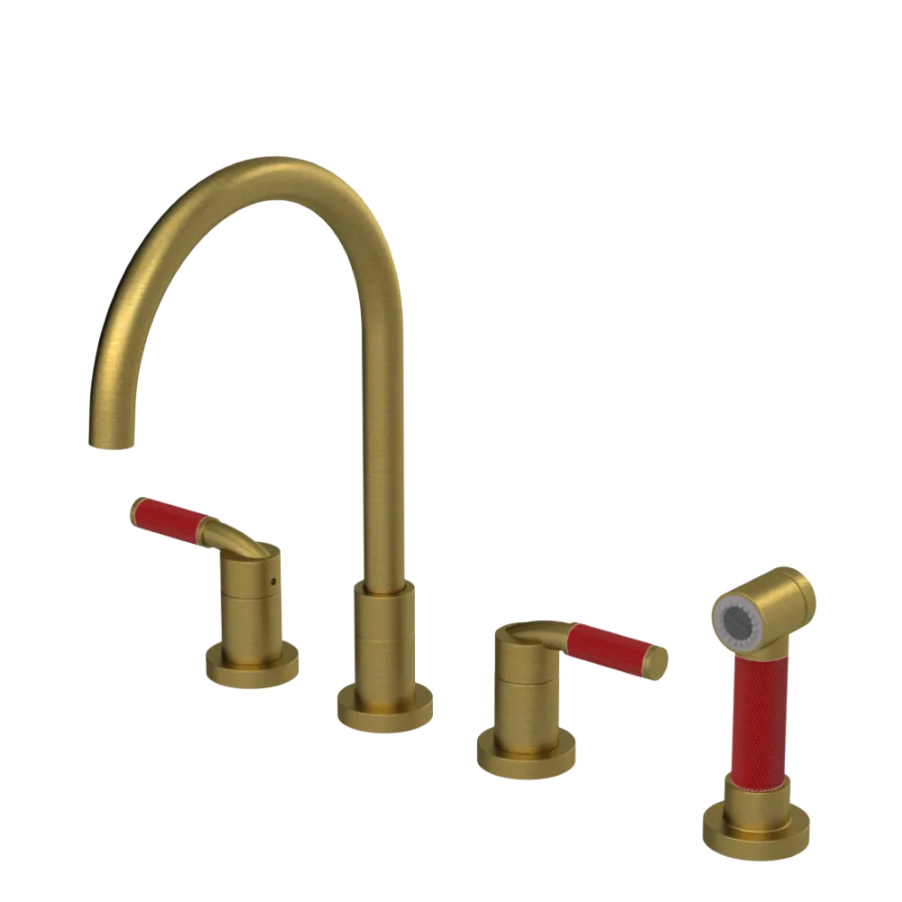 Rubinet Widespread Kitchen Set with Hand Spray Antique Brass Matt
