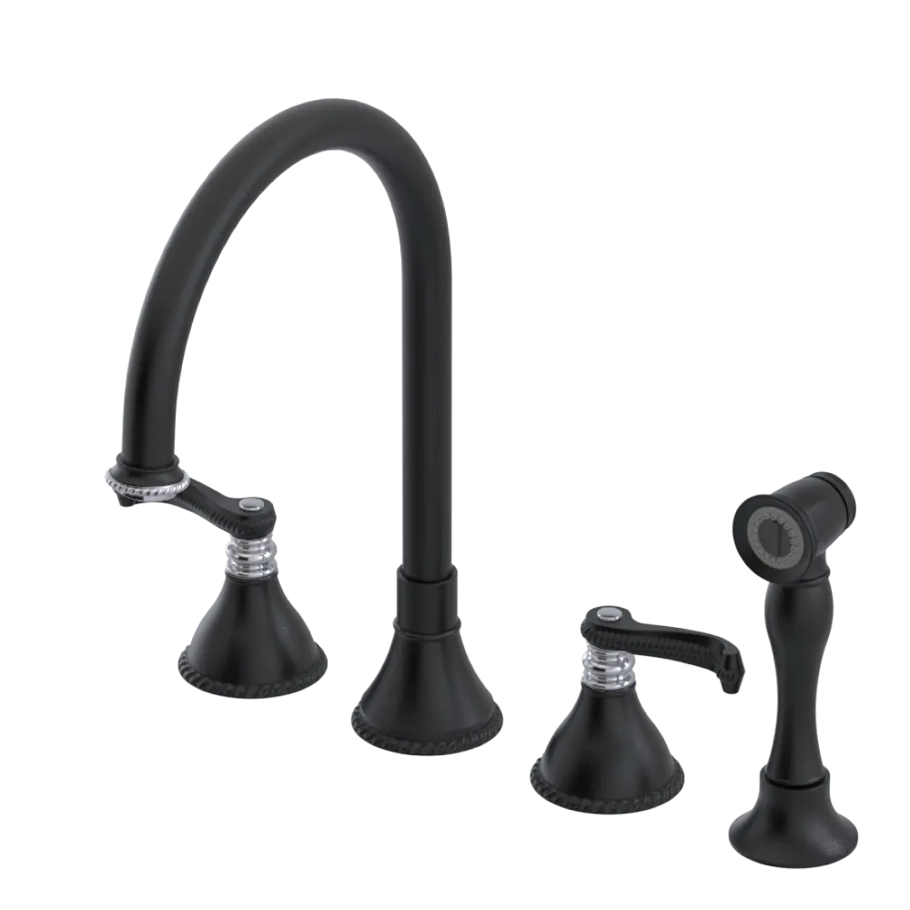 Rubinet Widespread Kitchen Set with Hand Spray Matt Black