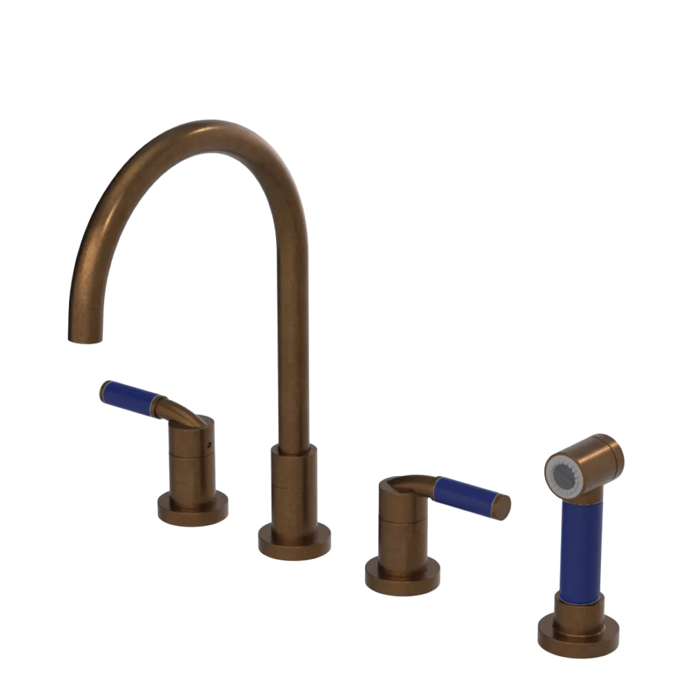 Rubinet Widespread Kitchen Set with Hand Spray Tuscan Brass