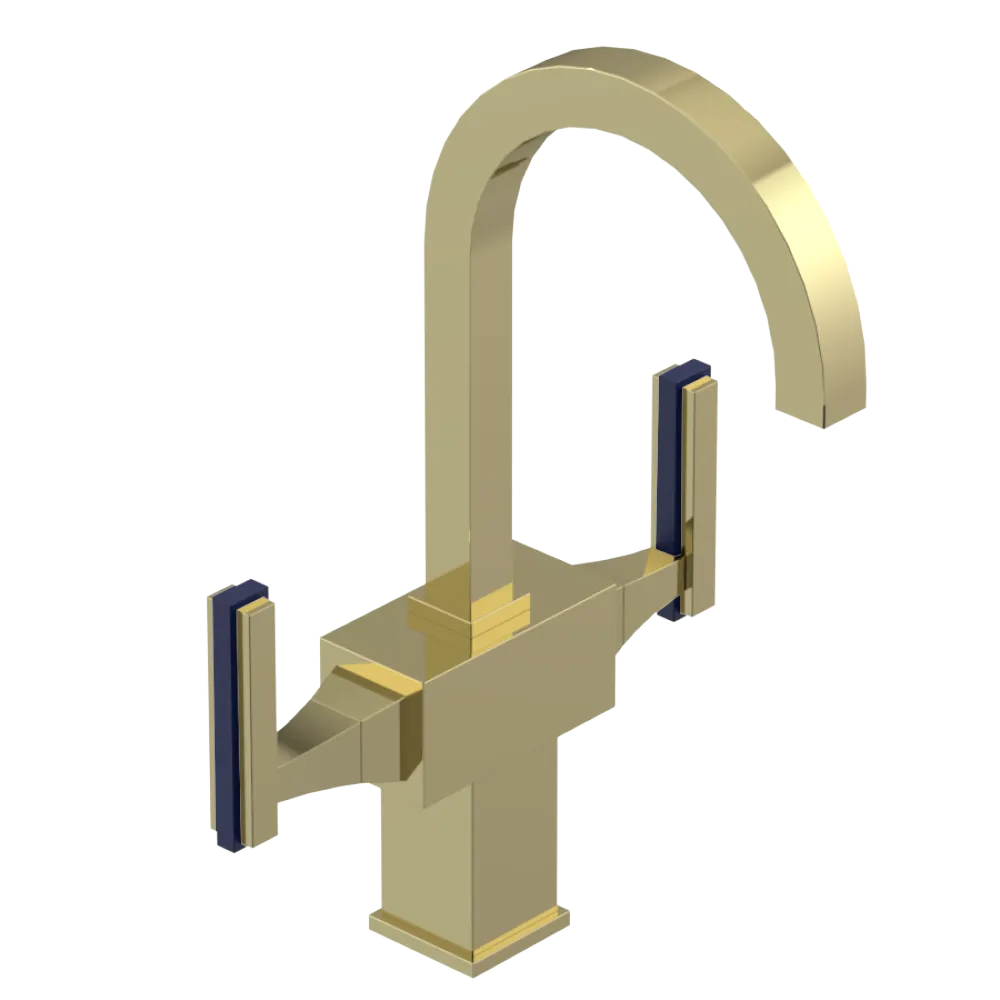 Rubinet Single Hole Dual Handle Lav. Set. (less drain) Gold
