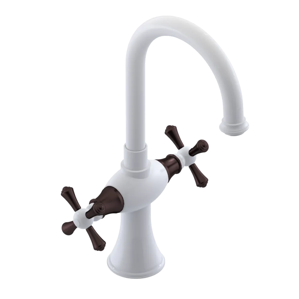 Rubinet Single Hole Dual Handle Lav. Set. (less drain) White