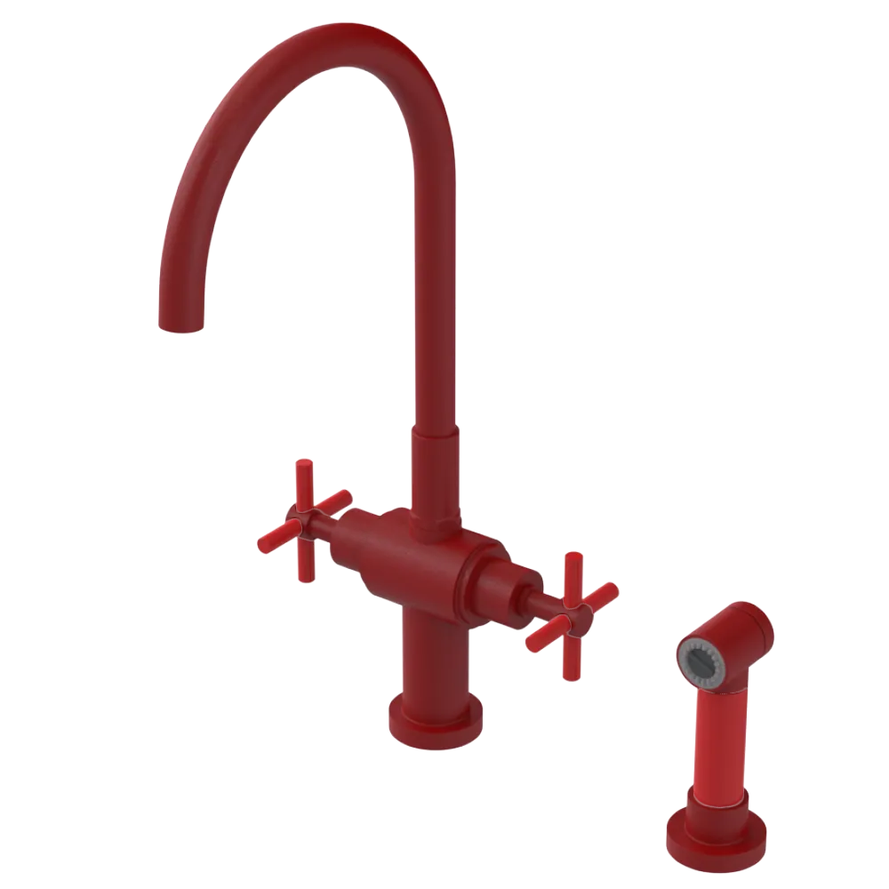 Rubinet Two Handle Single Hole Kitchen Set with LaSalle Spout with Hand Spray Maroon