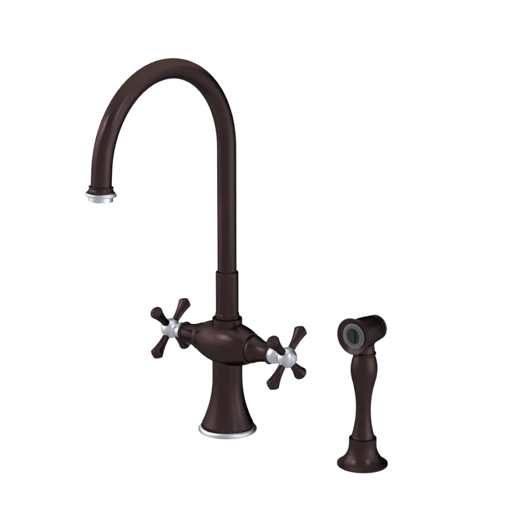 Rubinet Two Handle Single Hole Kitchen Set with Hand Spray Oil Rubbed Bronze
