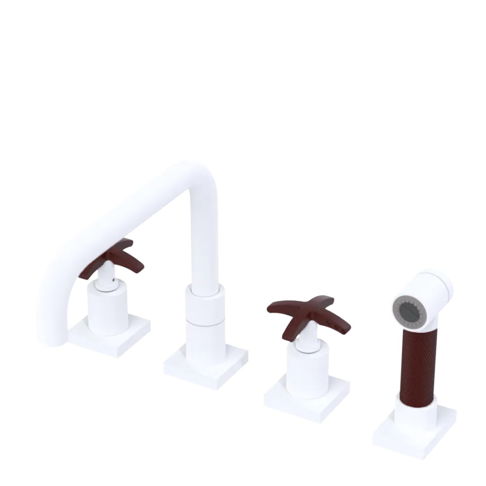 Rubinet Widespread Kitchen Set with Genesis Spout with Hand Spray Matt White